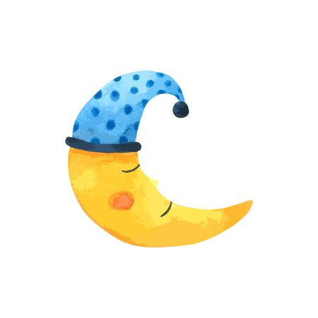 Moon Cartoon watercolor on white background , Hand drawn for Kids, Greeting Card , Cases design, Postcards, Product, Notebook and moreのイラスト素材