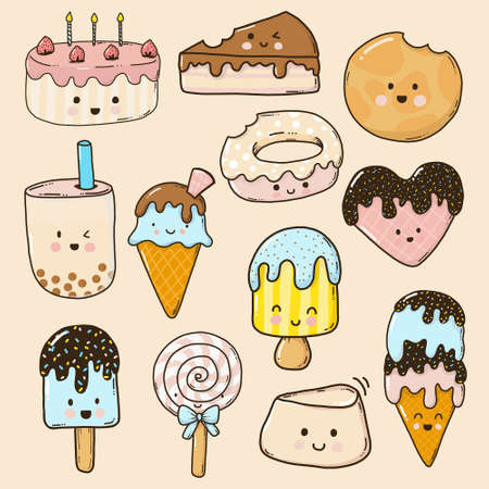 Dessert cartoon cute collection for kidsのイラスト素材