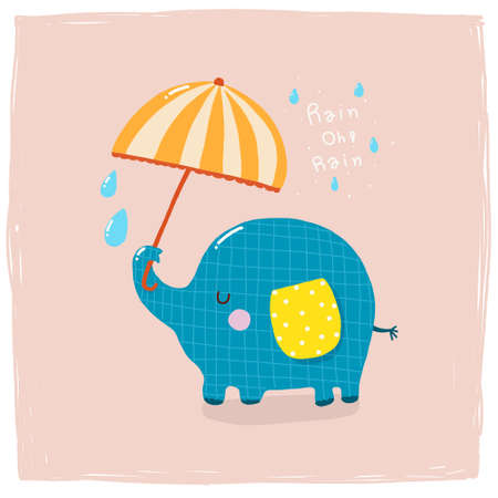Elephant holding umbrella in the raining animal cartoon cuteのイラスト素材