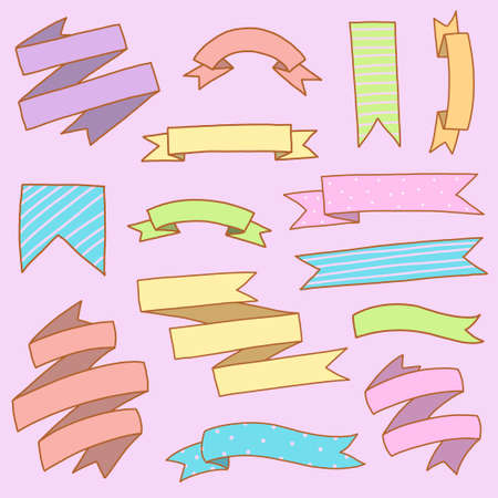 Ribbon Banner colorful set hand draw doodleのイラスト素材