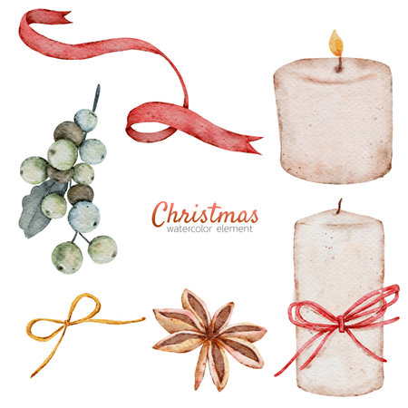 Christmas watercolor element hand painting isolated on white backgroundの写真素材
