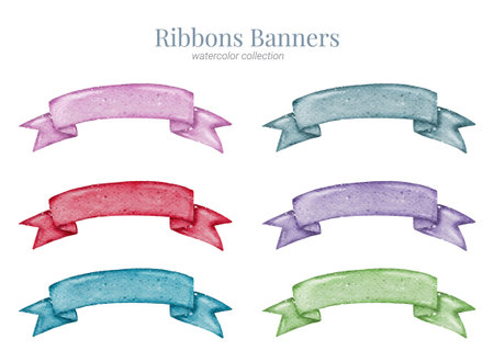 Ribbon Banner hand paint watercolor collectionの写真素材