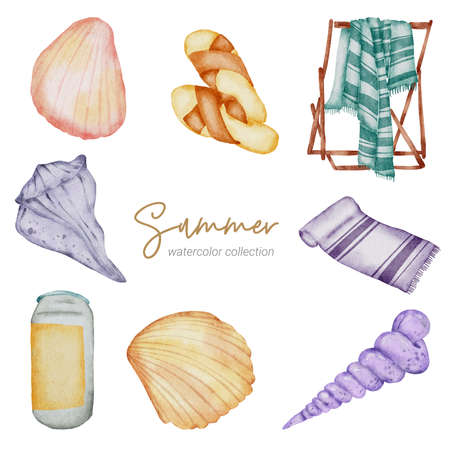 summer watercolor element collectionの写真素材