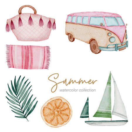 summer watercolor element collectionの写真素材