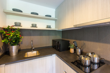 NAKHORNRATCHASIMA  THAILAND OCT 11: Luxury Interior living room with kitchen zone and restaurant set atthe valley khaoyai condominium on october 11,2015のeditorial素材