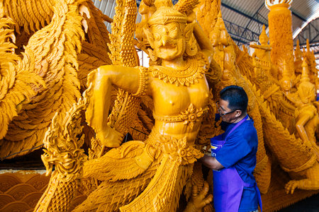 Nakhon ratchasima  Candle Festival, The Candles are carved out of wax, Thai art  July 17, 2016, Nakhon ratchasima, Thailand.のeditorial素材