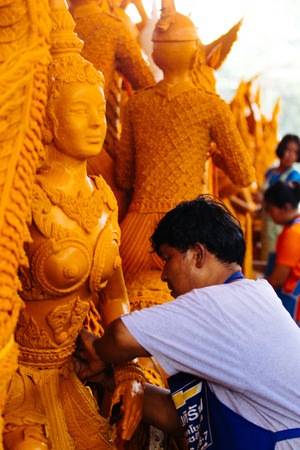 Nakhon ratchasima  Candle Festival, The Candles are carved out of wax, Thai art  July 17, 2016, Nakhon ratchasima, Thailand.のeditorial素材