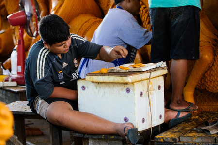 Nakhon ratchasima  Candle Festival, The Candles are carved out of wax, Thai art  July 17, 2016, Nakhon ratchasima, Thailand.のeditorial素材