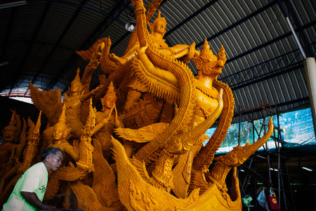 Nakhon ratchasima  Candle Festival, The Candles are carved out of wax, Thai art  July 17, 2016, Nakhon ratchasima, Thailand.のeditorial素材