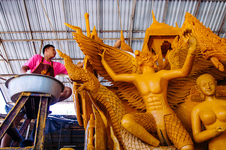 Nakhon ratchasima  Candle Festival, The Candles are carved out of wax, Thai art  July 17, 2016, Nakhon ratchasima, Thailand.のeditorial素材