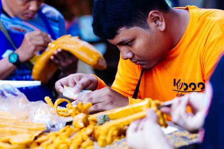 Nakhon ratchasima  Candle Festival, The Candles are carved out of wax, Thai art  July 17, 2016, Nakhon ratchasima, Thailand.のeditorial素材