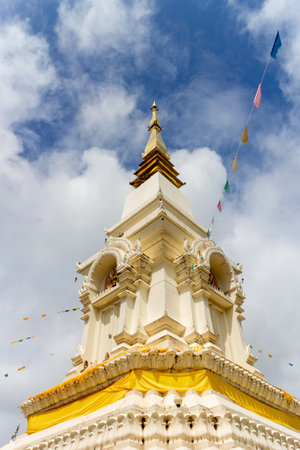 Buddhist pagodas in Thailand with white and goldの写真素材