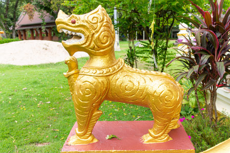 Golden Lion in thai templeの写真素材