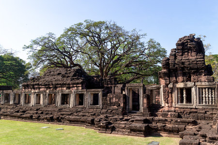 Ancient Khmer stone castle at Phimai District, Thailandのeditorial素材