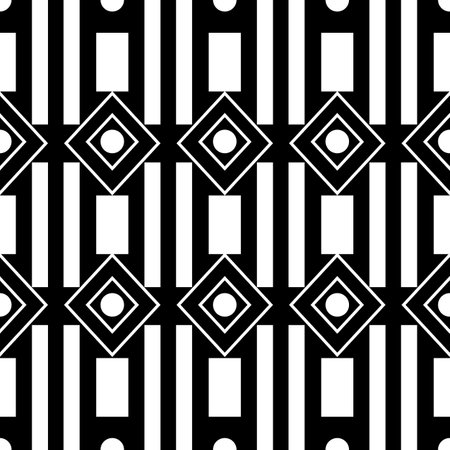 Seamless Geometric Pattern. Vector Black and White Background. Regular Textureの写真素材