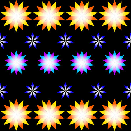 Seamless pattern with colorful flowers on black background. Vector illustration.の写真素材