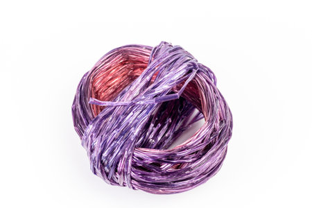Curled purple rope on isolated white background include cutting path
