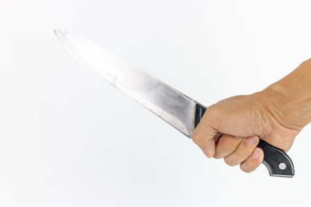 Knife in hand on a white background, isolate, clipping path