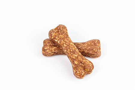 Dog treats on a white background. Selective focus. Food.