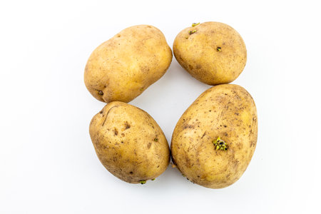 Potatoes on isolated white background. Potatoes on white background.の写真素材
