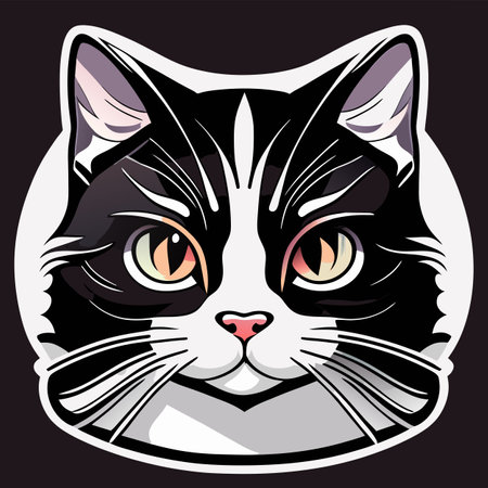 Vector illustration of a black and white cat with big eyes on a dark background. for t-shirt and...