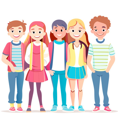 Group of children, boys and girls standing together in casual clothes. Vector illustration.の写真素材