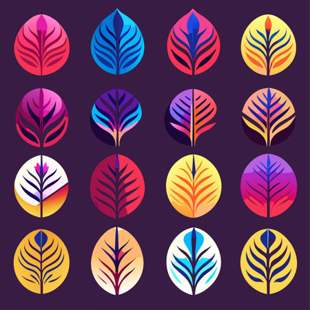 Set of stylized leaves. Vector illustration of a set of colorful leaves.の写真素材