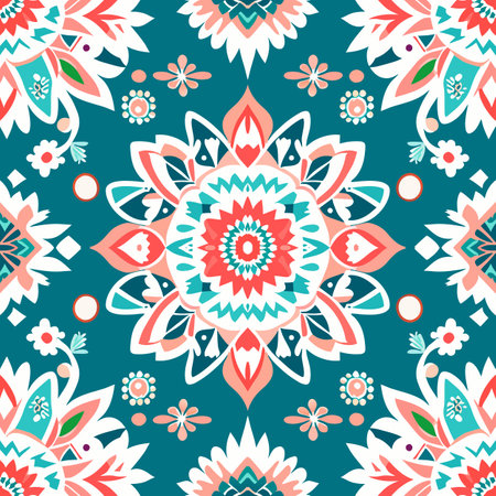 Ethnic floral seamless pattern. Abstract kaleidoscope fabric design texture