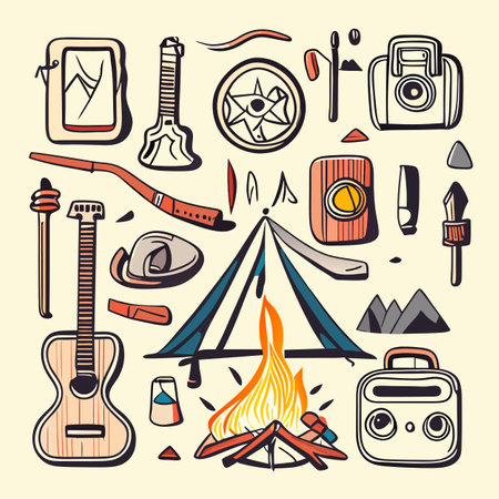 Set of hand drawn doodle camping elements. Vector illustration.の写真素材