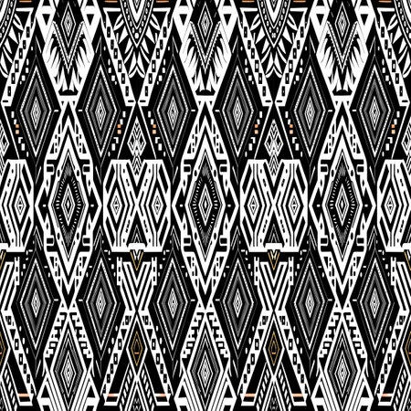 Seamless African pattern. Ethnic carpet with chevrons. Aztec style. Geometric mosaic on the tile, majolica. Ancient interior. Modern rug. Geo print on textile. Kente Cloth.の写真素材