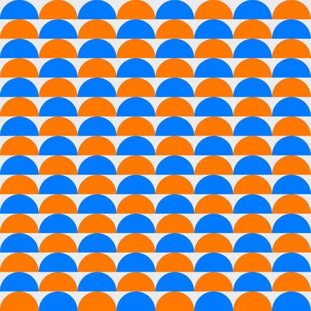 Seamless geometric pattern with blue, orange and yellow circles.の素材