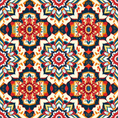 Tribal vector ornament.. Ethnic carpet with chevrons. Aztec style. Geometric mosaic on the tile, majolica. Ancient interior. Modern rug. Geo print on textile. Kente Cloth.の素材