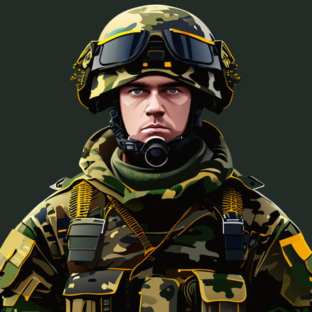 Soldier in a military uniform with a helmet. Vector illustration.の素材