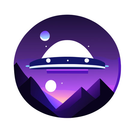 UFO in the night sky. Vector illustration in flat style.の写真素材