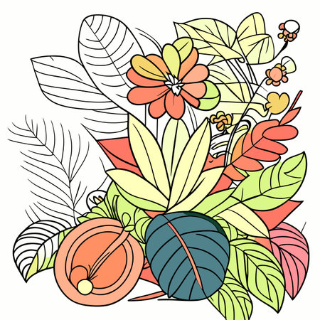 Coloring book for adult and older children. Coloring page with flowers and leaves. Hand drawn vector illustration.の素材