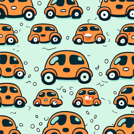 Seamless pattern with cute cartoon cars. Vector illustration. Cute cars.の素材