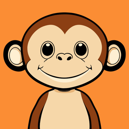 Cute monkey cartoon on orange background. Vector illustration for your designの写真素材
