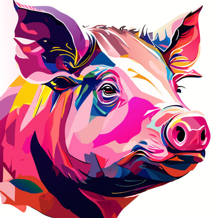 Portrait of a pig on a white background. Vector illustration.の写真素材