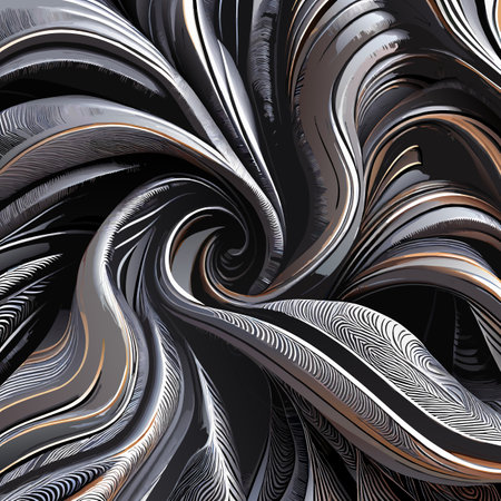 Abstract background. Psychedelic fractal image of wavy lines in black and gold colors. Digital art.の写真素材