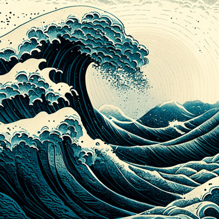 Surfing wave background with grunge texture.の素材