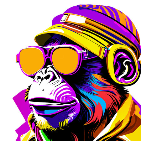 gorilla wearing a helmet and glasses. Vector illustration of a monkey.の写真素材