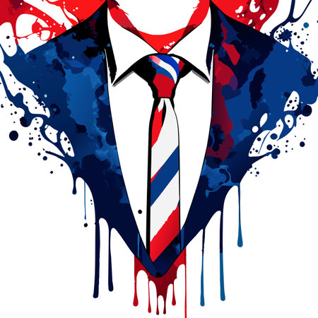 Vector illustration of a man in a shirt and tie with stripes and splashesの写真素材