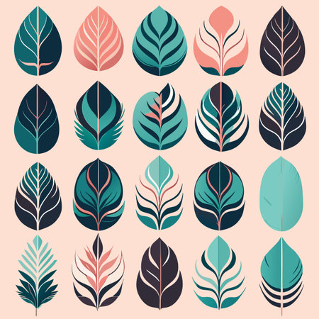 Set of vector leaves in flat style. Different colors. Vector illustration.の写真素材