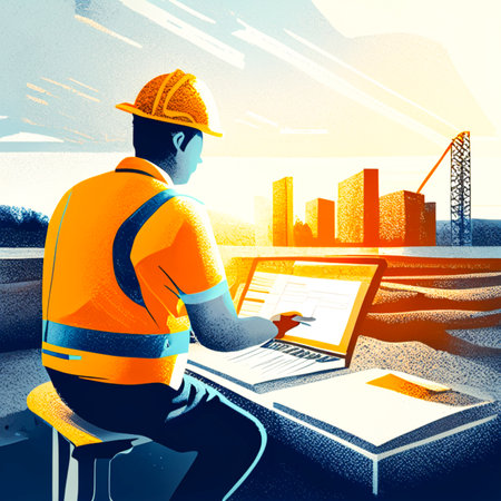 Engineer or architect working on the construction site,の素材