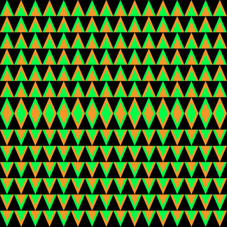 Seamless pattern with green triangles on black background. Vector illustration.