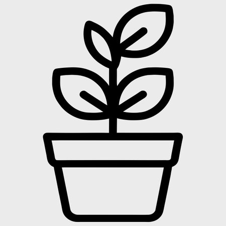 Plant in pot vector icon. Style is contour flat icon symbol, black color, light gray background.の素材