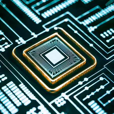 Close-up of electronic circuit board with processor. Technology background.の素材