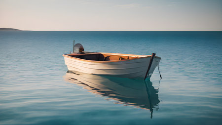 Fishing boat in the sea at sunset. Selective focus.の素材