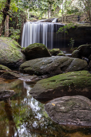 Waterfall in tropical rainforest at Wangkwang Waterfall Phu Kradueng National Park, Thailand