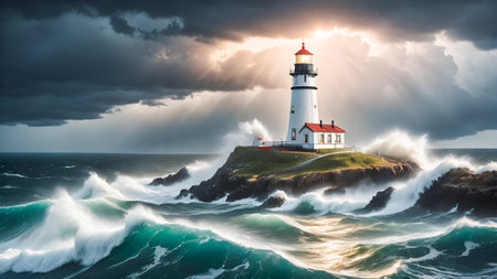 Lighthouse on a stormy day. 3D Rendering.の素材